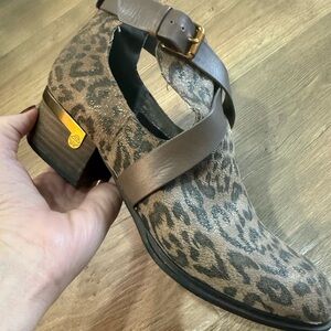 Isola Leopard Print Ankle Boots with Brown Straps